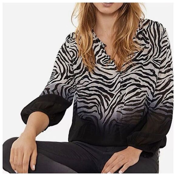 Mint Velvet Naomi Sheer Zebra Print Dip Dye Top Sz 14 Pullover Long Sleeves - Picture 2 of 13